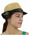 C.C. Unisex Camouflage Band and Brim Weaved Fedora Trilby Hat - Natural - CB17XQC594G