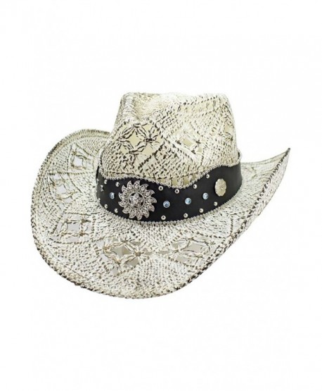 Luxury Divas White Antiqued Straw Cowboy Hat With Jeweled Band - C217YLAUHKS