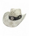Luxury Divas White Antiqued Straw Cowboy Hat With Jeweled Band - C217YLAUHKS
