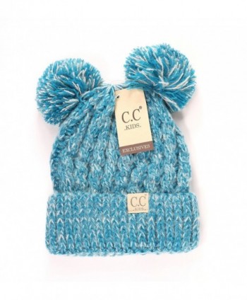 Crane Clothing Co. Women's Kids Double Pom CC Beanies - Teal - CI1859OICWY