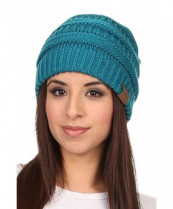 Vialumi Women's Solid Colored Knitted Warm Plush Beanie Cap - Teal - CF12MZIPABC