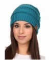 Vialumi Women's Solid Colored Knitted Warm Plush Beanie Cap - Teal - CF12MZIPABC