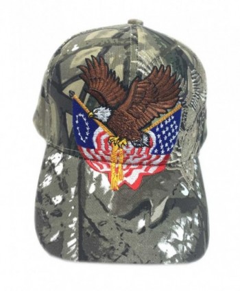 Aesthetinc Patriotic Embroidered American Eagle Clutching Double Flags Baseball Cap - Hunter Camo - CP12CKFD8IZ