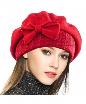 Lady French Beret 100% Wool Beret Floral Dress Beanie Winter Hat - Bow ...