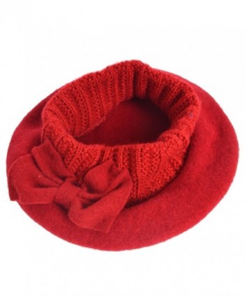 VECRY French Floral Beanie Bow Red in Women's Newsboy Caps