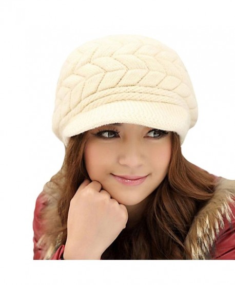 EachWell Women Winter Visor Hat Warm Knit Hat Cap Anti Wind - Beige - CO18699YXGC
