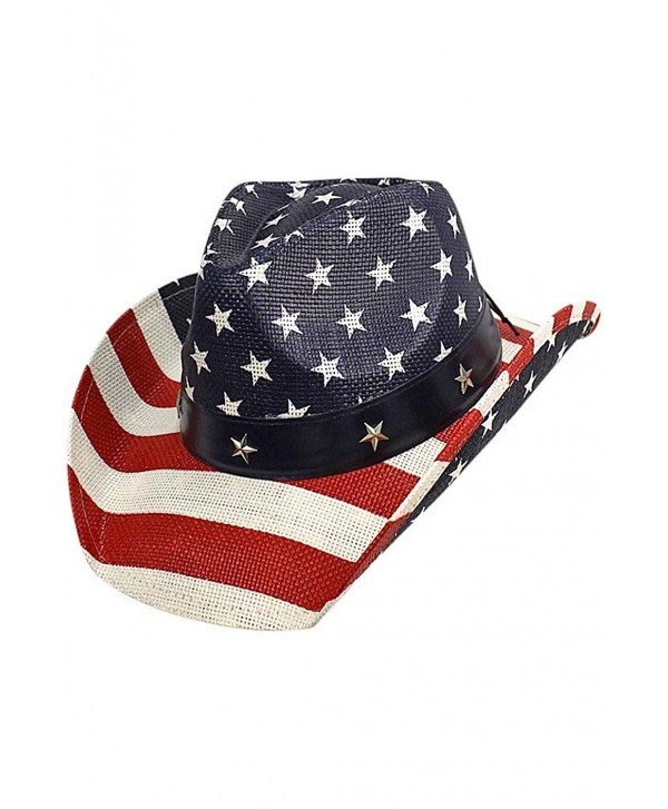 Luxury Divas American Flag Print Patriotic Straw Cowboy Hat - CA12FFTJ25V