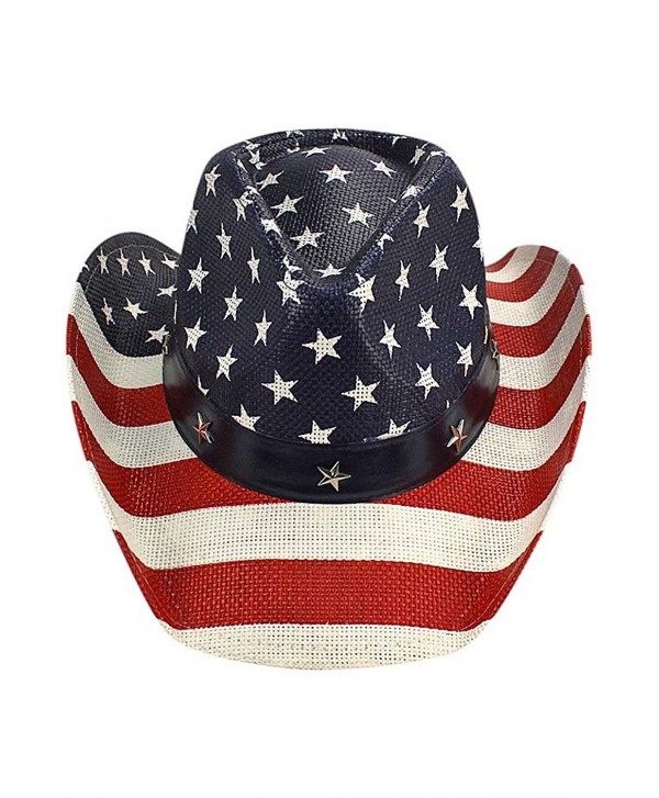 American Flag Print Patriotic Straw Cowboy Hat - CA12FFTJ25V