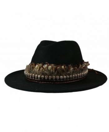 Simonetta Women's Wool Feel Wide Brim Floppy Fedora Hat with Removable Band. - A.feather Black - CH1872MNOCS