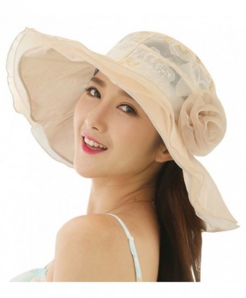 Sumolux Womens Summer Silk Sun Hat Outdoor Fashion Lace Large Brim Beach Hats - Beige - CD1839K9HUQ