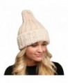 MIRMARU Women's Winter Knitted Long Pointy Top Faux Fur Trim Beanie Hat. - Beige - CR187CY22MO