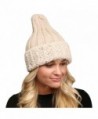 MIRMARU Women's Winter Knitted Long Pointy Top Faux Fur Trim Beanie Hat. - Beige - CR187CY22MO
