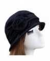 Ealafee Women 100% Wool Solid Color Round Top Cloche Beret Cap Flower Fedora Hat - Black - CA186WXYW70