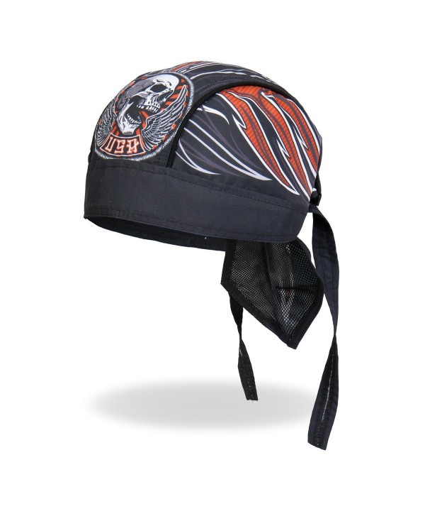 Stiches Wing Winged Skull Black Orange White Pinstripe Head Wrap Durag Biker - CT12DAAABS1