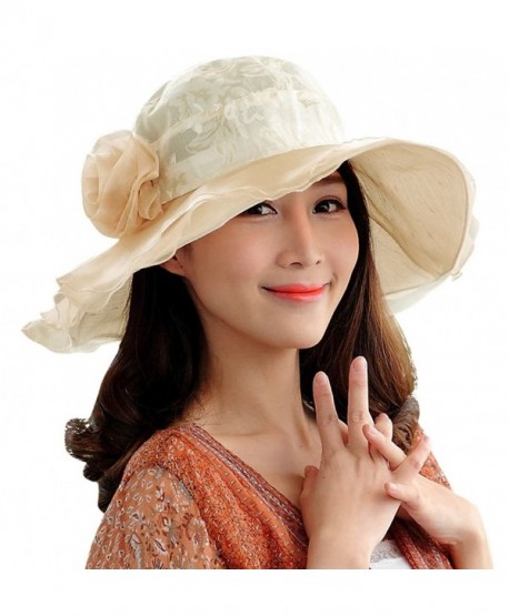 Derby Hat for Women Hindawi Wide Brim Sun Protection Packable Organza Kentucky Church Hat - Beige - C117YSD7XDR