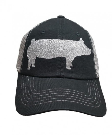 Grey Trucker Style Silver Bling Pig Hat - CA12O8CSCH3