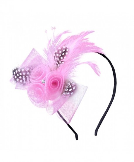 Anita Women's fascinators Bow feather Beaded headband - Pink - C711NQ7NM9R