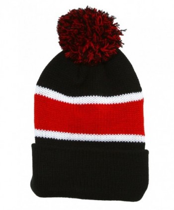 Winter Striped Beanie with Pom - Black/Red - C8110TVVYOX