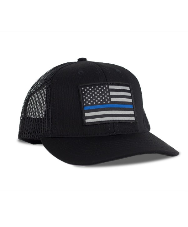 Hoo-Rag Thin Blue Line American Flag Flexfit Hat - Snapback Mesh Trucker - CY12FOV0KXD