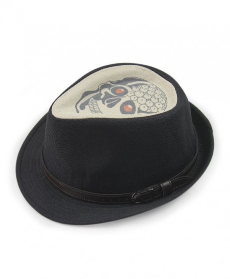 Gumstyle Unisex Summer Beach Trilby Fedora Panama Wide Brim Cap Sun Hat Skull - Black - CH12FOM9VRX