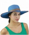 C.C Multicolored Woven Band and Fringed Brim Summer Beach Floppy Sun Hat - Blue - CM17YUCCXXU