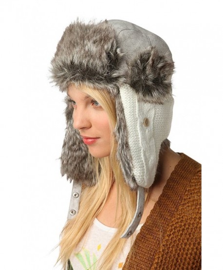 Urban Outfitters Wool Faux Fur Comfortable Warm Cute Winter Trapper Aviator Hat - Knitted White/Grey - CS1860UMTMI