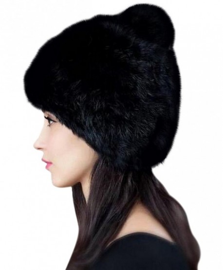 Urban CoCo Women's Winter Warm Beanie Rabbit Fur Hat Pom Pom Cap - Black - CG12OBJ23X6
