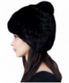 Urban CoCo Women's Winter Warm Beanie Rabbit Fur Hat Pom Pom Cap - Black - CG12OBJ23X6