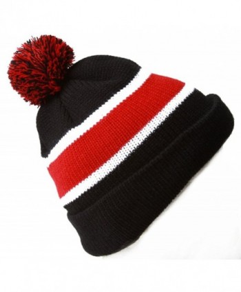 Winter Striped Beanie Pom Black