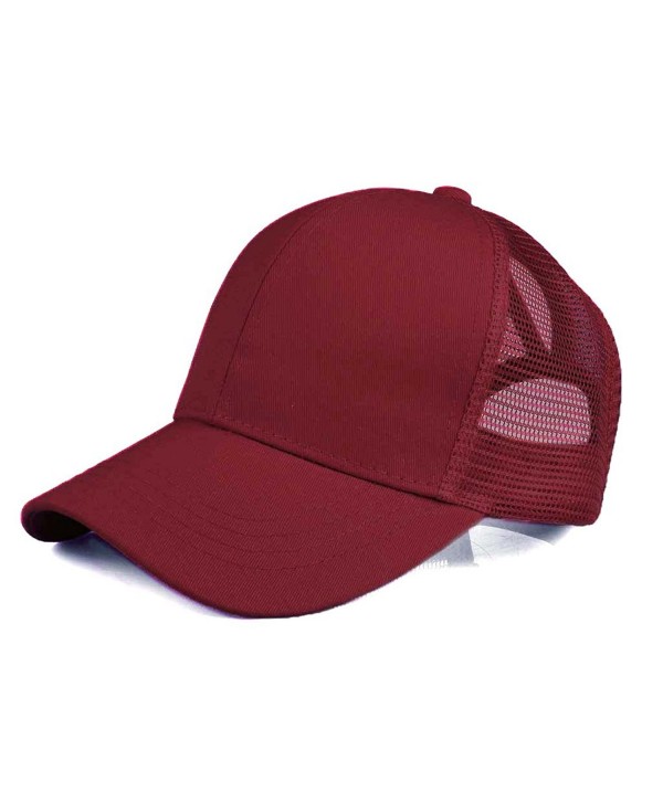 Hatsandscarf C.C Ponytail Caps Messy Buns Trucker Plain Baseball Cap (BT-4) - Burgundy - CB1802MY9AQ