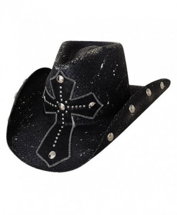 Bullhide Montecarlo No Mercy Shantung Panama Western Hat w Cross Black Small - CQ118GGQ5XD