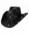 Bullhide Montecarlo No Mercy Shantung Panama Western Hat w Cross Black Small - CQ118GGQ5XD