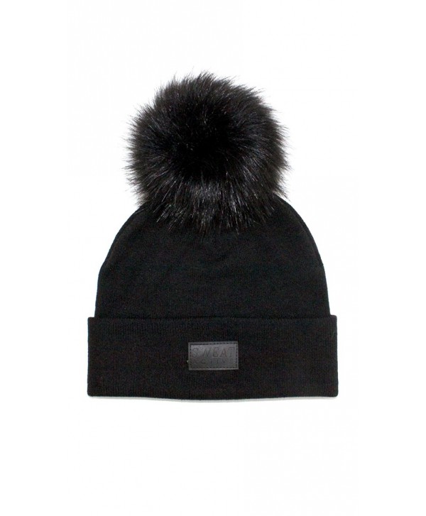Sweat Active Cashmere and Fur Pom Pom Beanie Hat - Black/Black Pom - CV1886EURZX