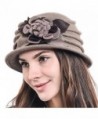 F&N STORY Women's Elegant Flower Wool Cloche Bucket Ridgy Bowler Hat 09-co20 - Brown - C5125YOO3OR