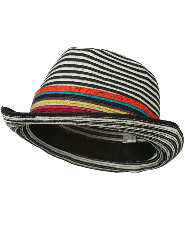 Women's Striped Design Fedora Hat with Multi-Color Band - Black White W19S63D - CM11D3H9IY3