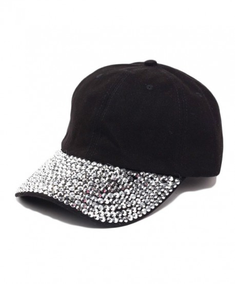 Raylans Women Men Adjustable Rhinestone Studded Bling Tennis Baseball Cap Sun Cap Hat - Black - C912JCJVTAZ