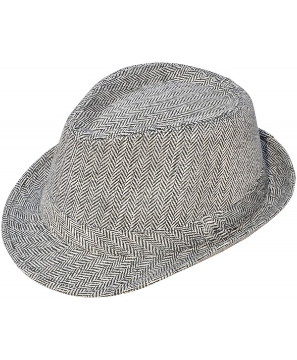 Simplicity Men's Short Brim Gangster Sun Fedora Hat Costume Accessory w/ Band - 3071_black/White Chevron Print - CH11XQ7VUB9