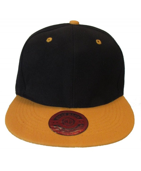 Premium Plain Two-Tone Flat Bill Snapback Hat - Baseball Cap - Black/Gold - CR11KV8XRM1