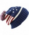 The Hat Depot 900 American Flag Thick Knit Beanie with Pom Pom Winter Hat -1Color - Navy-red - CX17YH6RE9L