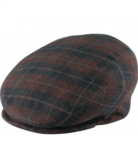 Henschel Italian Wool Blend Plaid Ivy League Driver Cap with Satin Lining - Brown Plaid - CG11B6UB5ZJ