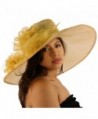 Summer Kentucky Derby Wide 7" Brim Organza Floppy Fishnet Gold Floral Hat - Gold - C211JP5N4O7