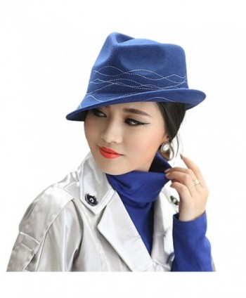 June's Young Women Hats Cloche Wool Simple Wave Lines - Blue - CC185TICL5M