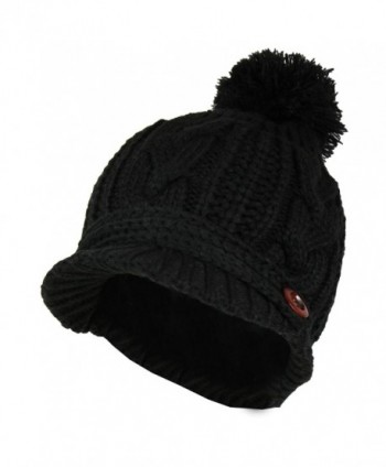 Black PomPom Cable Ribbed Beanie