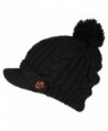 Black PomPom Cable Ribbed Beanie in Women's Skullies & Beanies