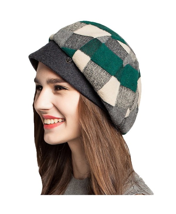 Maitose Women's Scottish Plaid Wool Peaked Cap Beret - Green - CI1293F4M35