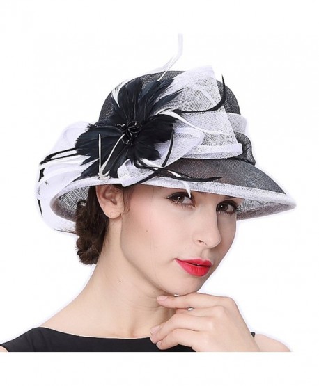 June's Young Women Hats Summer Hat Sinamay Feather Black - Black/White - CZ12F7TUMZD
