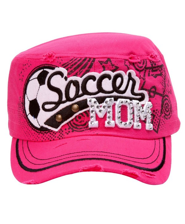TopHeadwear Soccer Mom Distressed Adjustable Cadet Cap - Hot Pink - CL11NZJ8FPH