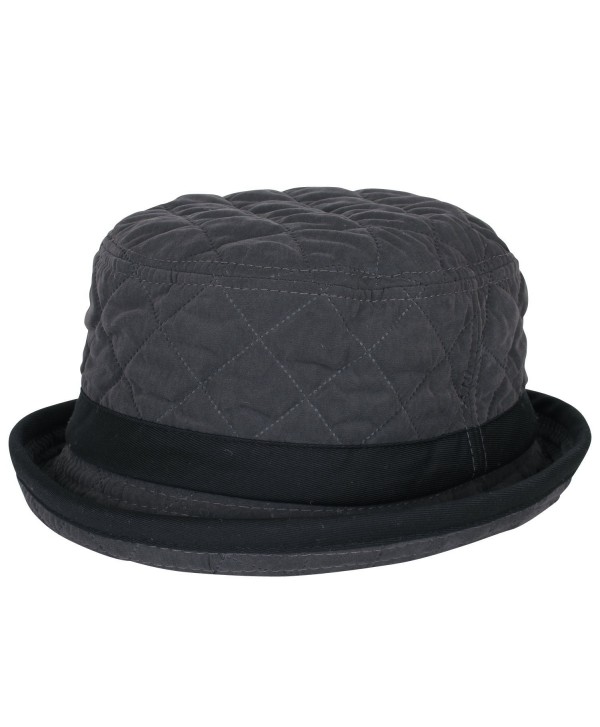 ililily Soft Quilted Crushable Black hatband Upturn Porkpie Bucket Hat - Charcoal Grey - CH188ZUG4Z4