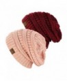 NYFASHION101 Exclusive Unisex Two Tone Warm Cable Knit Thick Slouch Beanie Cap (2 Tone Rose & 2 Tone Burgundy) - CV12O80MIJY