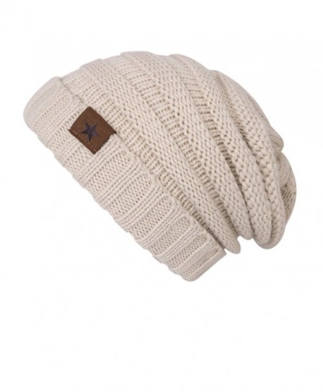 ADUO Beanie Hat- Women's Winter Fleece Lined Cable Knitted Beanie Hat - Beige - C8186G4GY52